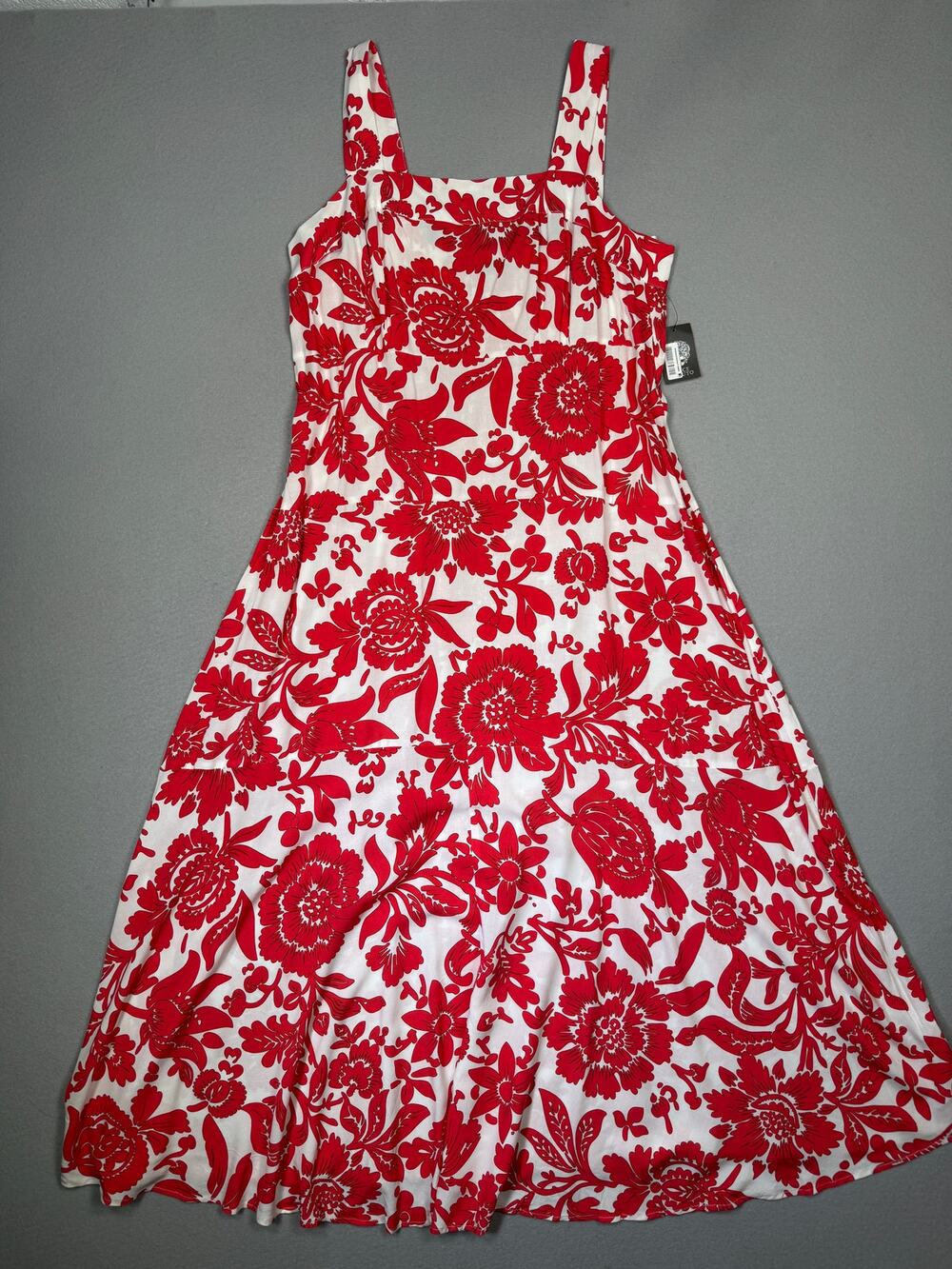 Vince Camuto Square-Neck Smocked-Back Sleeveless Maxi Dress, Cayenne 1X $69